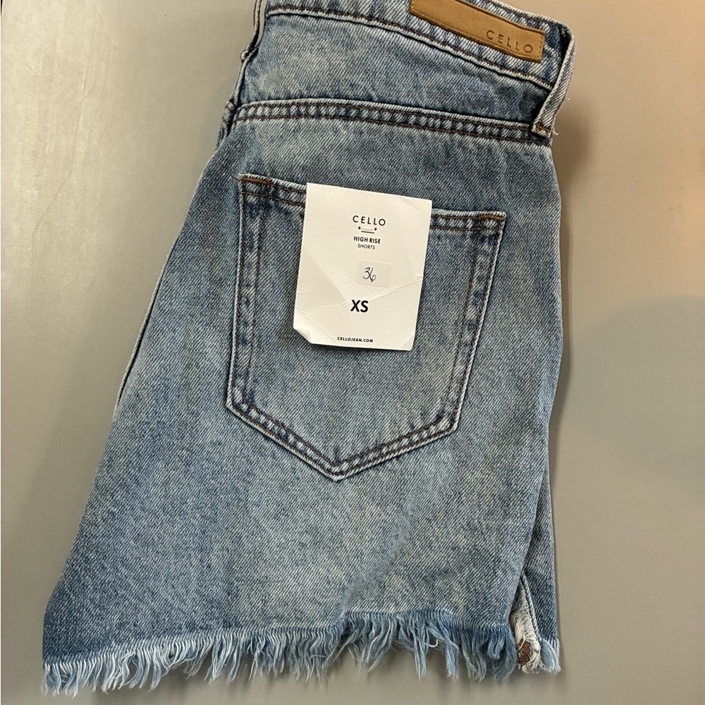 Cello Light Blue High-Rise Denim Shorts with Frayed Hem